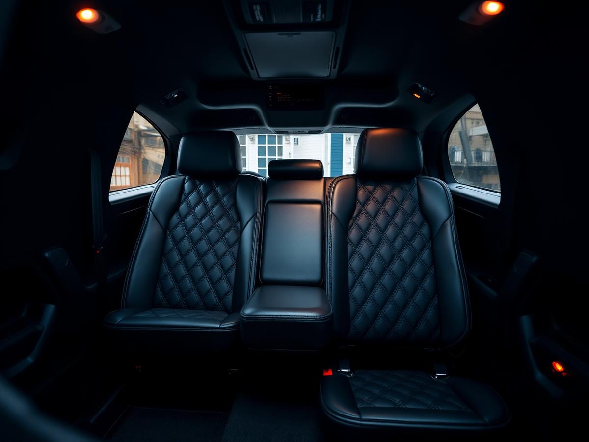 Quilted black leather interior of a premium SUV